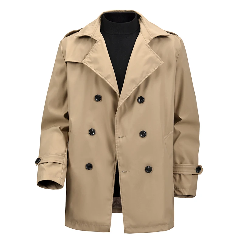 Men's Double-breasted Oversized Trench Coat Business Casual Medium-length Overcoat Men Handsome Spring Autumn Fashion Outerwear - Image 2