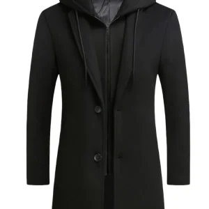 Winter Men's Hooded Wool Jackets Casual Middle Long Scarf Collar Cotton Thick Woolen Coat Male Luxurious Trench Clothing