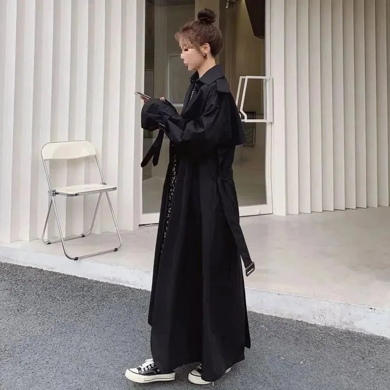 Super Long Trench Coat Women's Ankle Autumn New Korean Version Loose Medium and Long Knee High Coat - Image 5