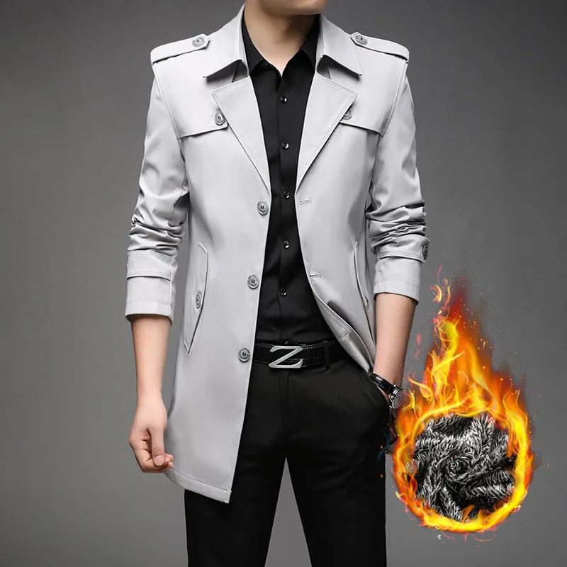 American Winter 2025 New Fashion Men's Casual Business Trendy Solid Color Single-breasted Loose Trenches Male Coat Clothes Tops - Image 3