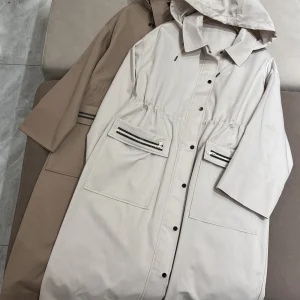 Casual spring hooded loose cotton long trench
