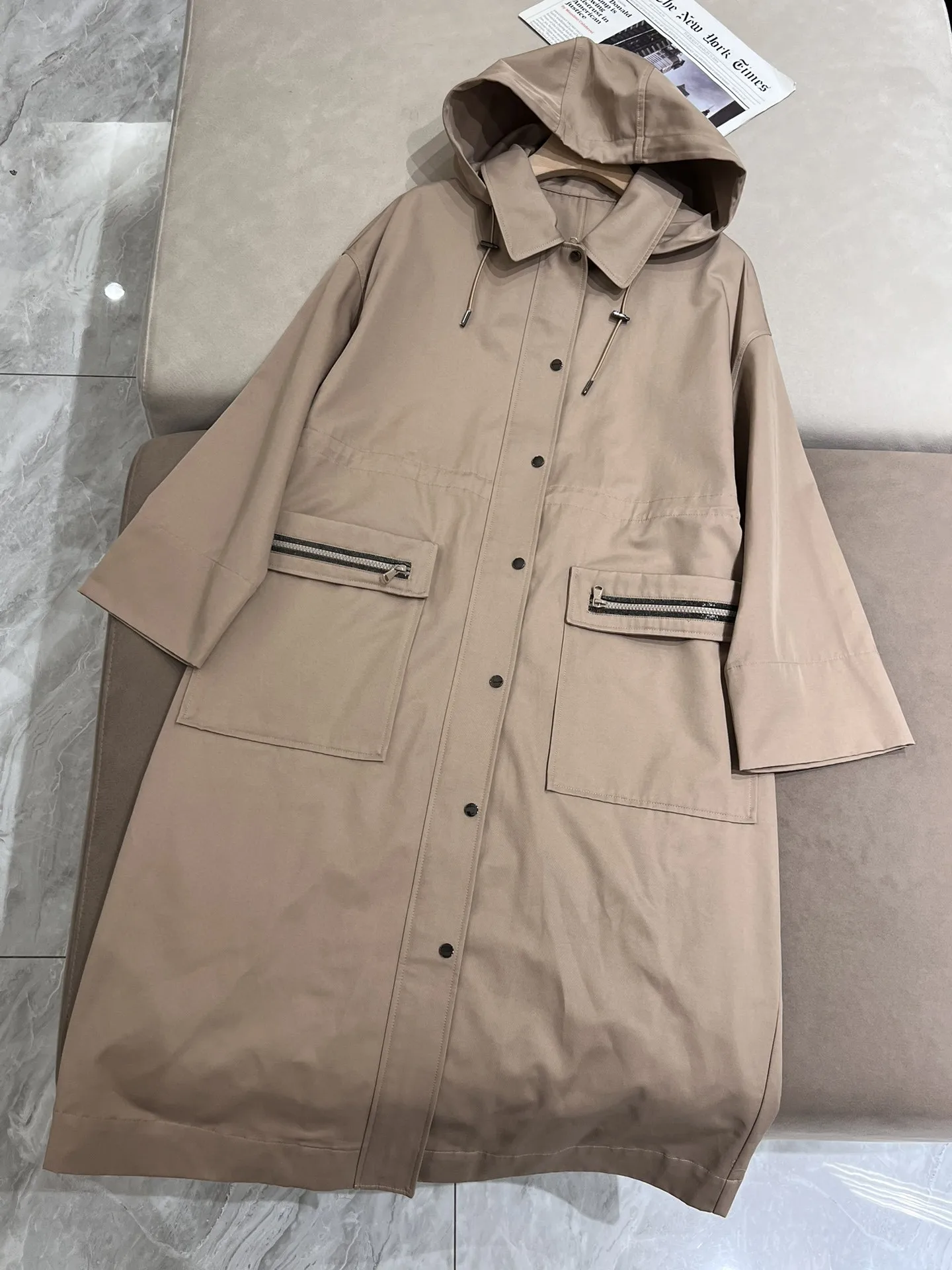 Casual spring hooded loose cotton long trench - Image 4