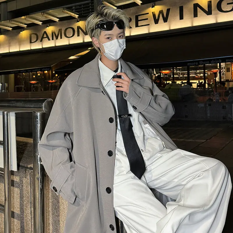 Khaki Trench Coat Men's Medium and Long Autumn British Yuppie Korean and High-end Ruffian Handsome Over The Knee Versatile Coats - Image 5