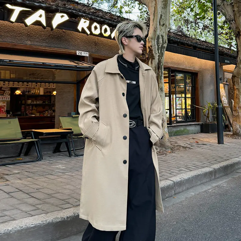 Khaki Trench Coat Men's Medium and Long Autumn British Yuppie Korean and High-end Ruffian Handsome Over The Knee Versatile Coats - Image 2