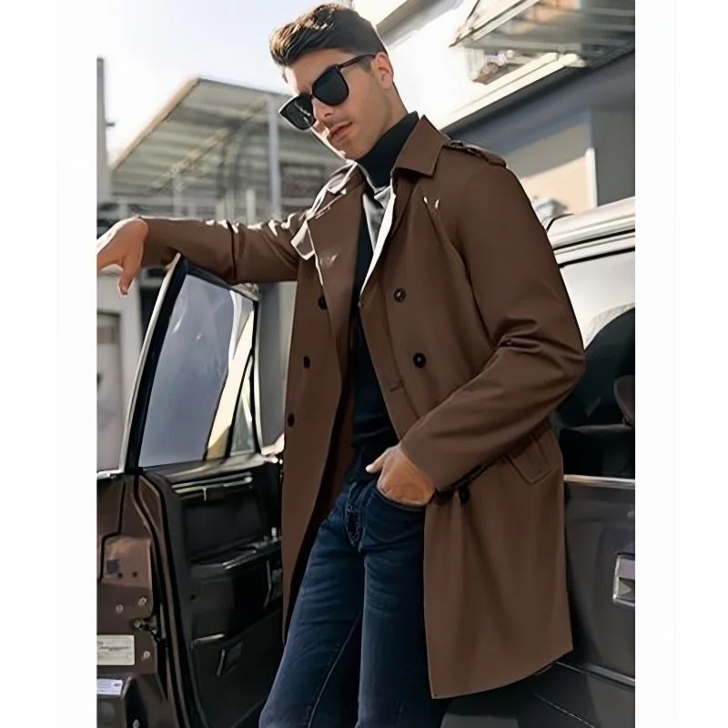 New Spring Jackets Men Trench Man's Coat Mid-length Casual Lined Personalized Design Jacket Street Outerwear Men's Clothing