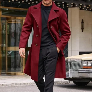 Men Casual Mid-length Faux Woolen Coat Business Double-breasted Trench Jackets