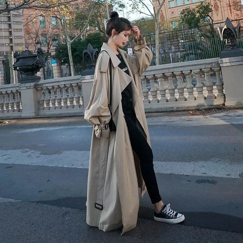 Super Long Trench Coat Women's Ankle Autumn New Korean Version Loose Medium and Long Knee High Coat - Image 2