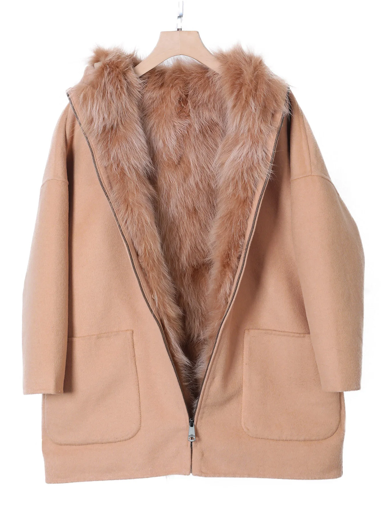 2025 New MAOMAOKONG Real Natural Fox Fur Lining Wool Blends Female Coat Winter Women Jacket Overcoat Woolen Coat