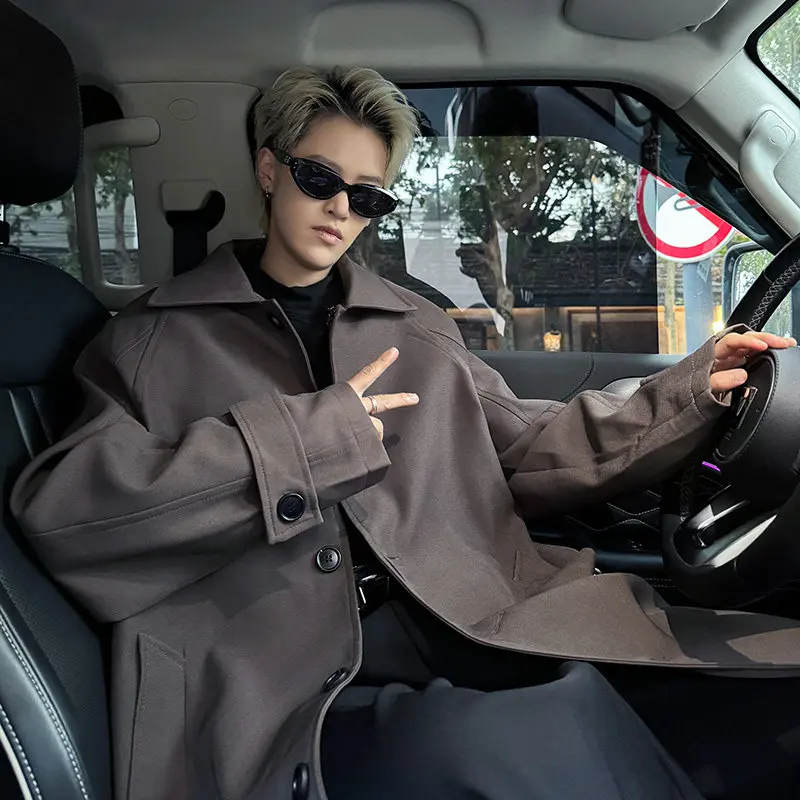 Khaki Trench Coat Men's Medium and Long Autumn British Yuppie Korean and High-end Ruffian Handsome Over The Knee Versatile Coats - Image 3