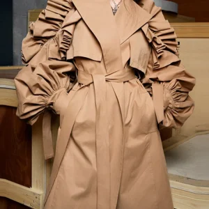 VGH Frill Trim Windbreaker For Women Lapel Long Sleeve Solid Minimalsit Elegant Trench Coats Female Fashion Clothing New 2024