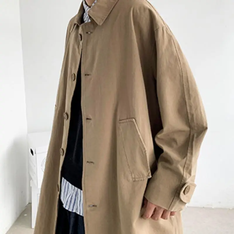 Men's Wear 2025 Autumn Fashion New Single Breasted Trench Clothes Male Long Coat Loose Overcoat Trend Handsome Casual Windbreak - Image 4
