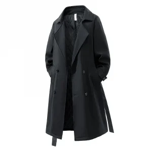 New Men's Long Trench Coats Slim Fit Double Breasted Notched Lapel Spring Autumn Casual Jacket Windbreaker Outdoor Business Wear