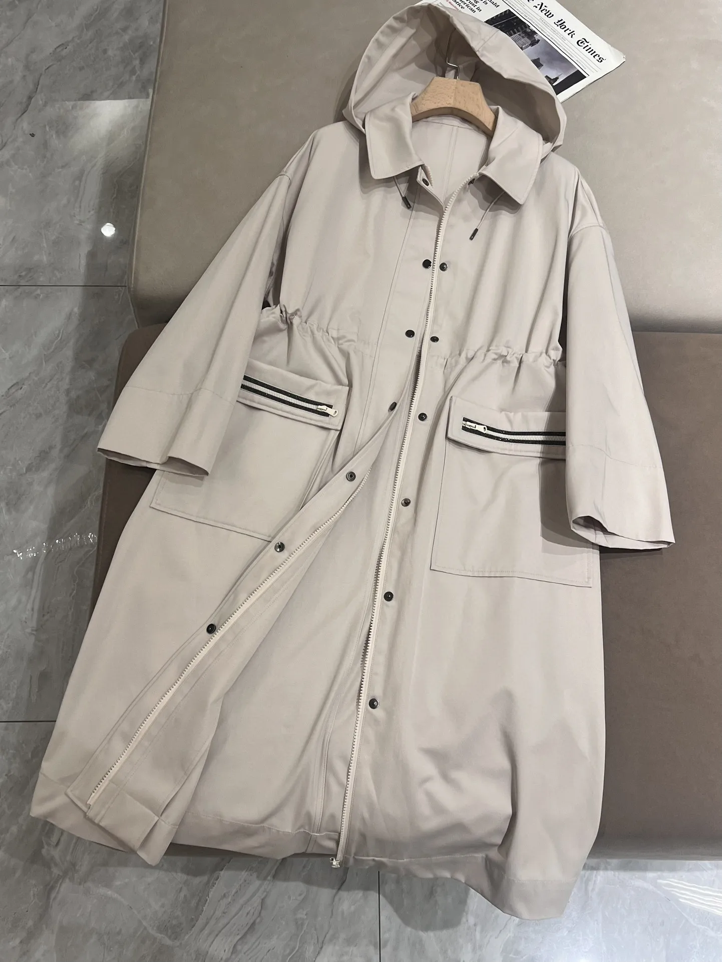 Casual spring hooded loose cotton long trench - Image 2