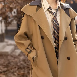 MISHOW Trench Coats for Women Autumn Korean Office Lady Polo Collar Patchwork Long Mid-length Jacket Female Outerwear MXB33W0399