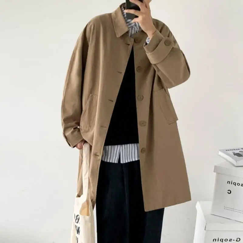 Men's Wear 2025 Autumn Fashion New Single Breasted Trench Clothes Male Long Coat Loose Overcoat Trend Handsome Casual Windbreak