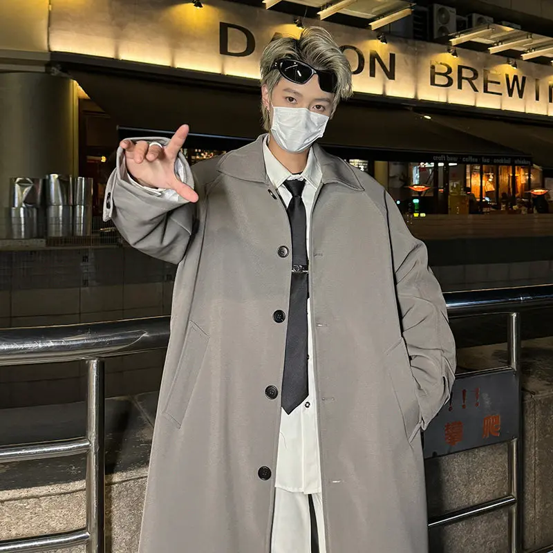 Khaki Trench Coat Men's Medium and Long Autumn British Yuppie Korean and High-end Ruffian Handsome Over The Knee Versatile Coats - Image 4