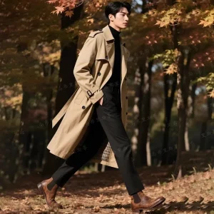 Men's Double-breasted Oversized Trench Coat Business Casual Lengthen Handsome Spring Autumn Fashion Outerwear