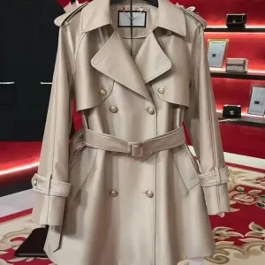 2023 New Stock Clearance Senior Belt British Wind Trench Coat Short Spring and Autumn Small New High-end High-grade Trench Coat