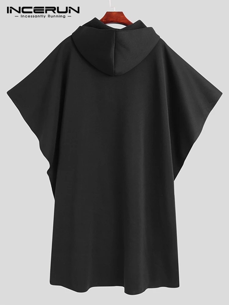 Men's Loose Black Coats INCERUN Fashion Irregular Hooded Cloak Autumn Winter Male Long Sleeve Trench Retro Outwear Jackets S-5XL - Image 4