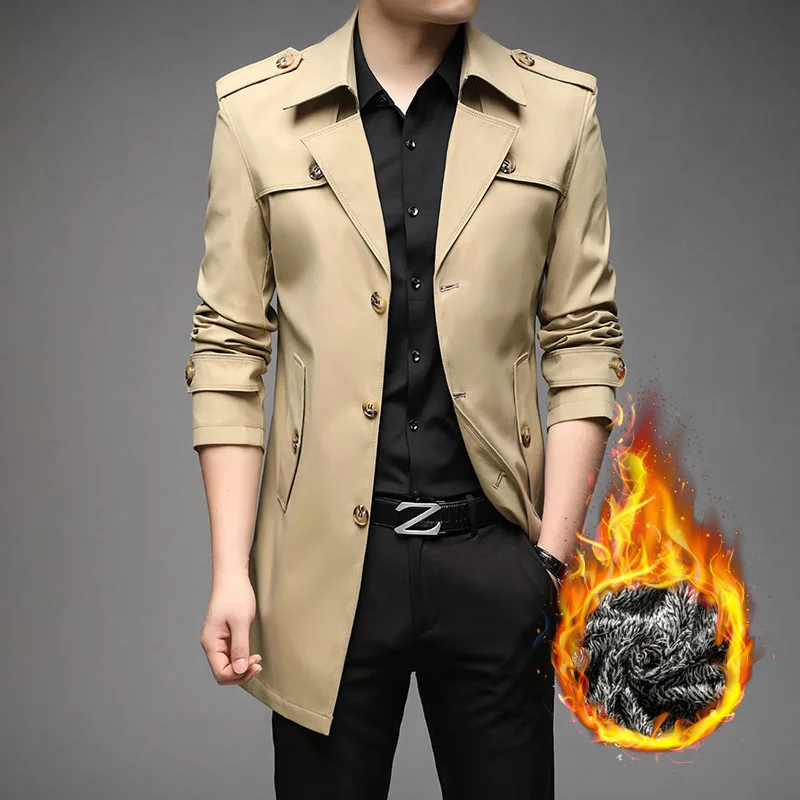 American Winter 2025 New Fashion Men's Casual Business Trendy Solid Color Single-breasted Loose Trenches Male Coat Clothes Tops - Image 2