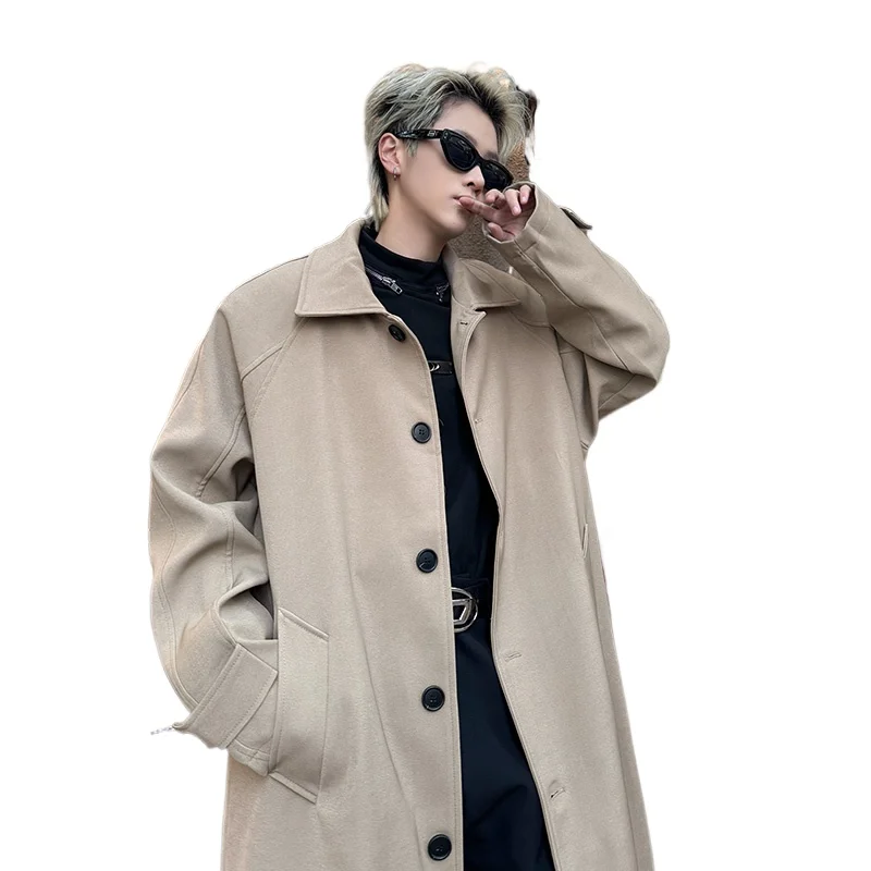 Khaki Trench Coat Men's Medium and Long Autumn British Yuppie Korean and High-end Ruffian Handsome Over The Knee Versatile Coats - Image 6