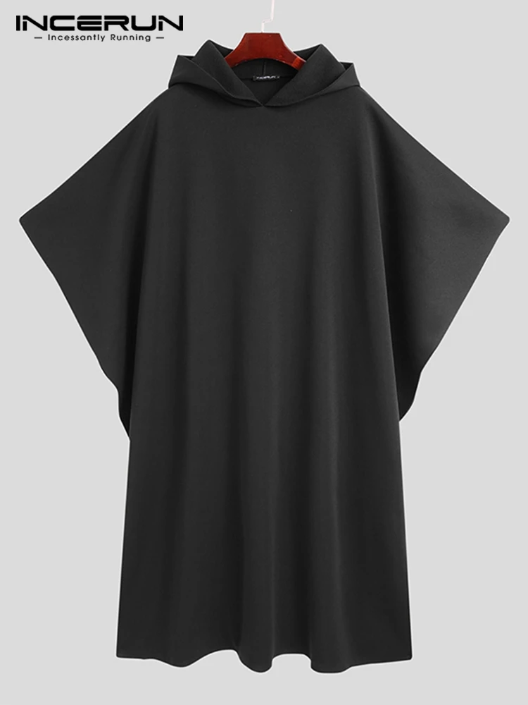 Men's Loose Black Coats INCERUN Fashion Irregular Hooded Cloak Autumn Winter Male Long Sleeve Trench Retro Outwear Jackets S-5XL - Image 3